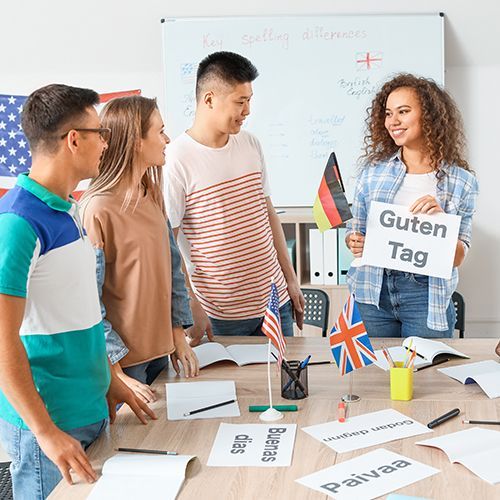 Menschen lernen die deutsche Sprache.